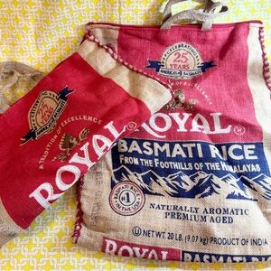 2 Vintage Royal Basmati Rice Burlap Bags, Upcycle, Recycle, Grain Bag, India